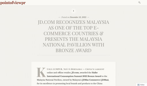 JD.com Recognizes Malaysia As One of The Top E-Commerce Countries & Presents The Malaysia National Pavillion With Bronze Award