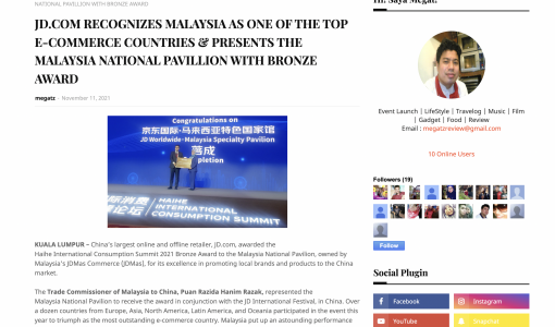 JD.com Recognizes Malaysia As One of The Top E-Commerce Countries & Presents The Malaysia National Pavillion With Bronze Award (MegatzReview)